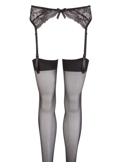 Porte Jarretelles noir en dentelle et bas noirs M-L