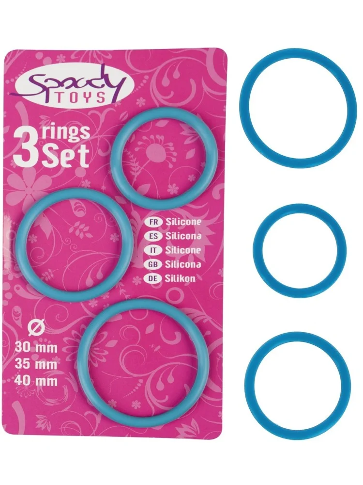 Pack 3 cockring en silicone Spoody Nine bleu