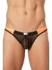 String noir filet avec bandes simili cuir oranges - LM911-57MBKO
