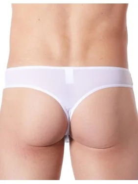 String blanc sexy fine maille transparente doublure opaque et lacet - LM899-05WHT