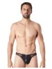 String noir sexy maille transparente et bande style cuir - LM807-57BLK