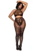 Ensemble sexy grande taille, Brassière fine résille et collant imprimé - DG0391XBLK