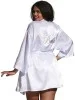 Kimono satin, ceinture attachée, nuisette et cintre assorti - DG3717XWHT