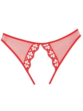 Culotte ouverte en résille rouge et bords dentelle - A1080R