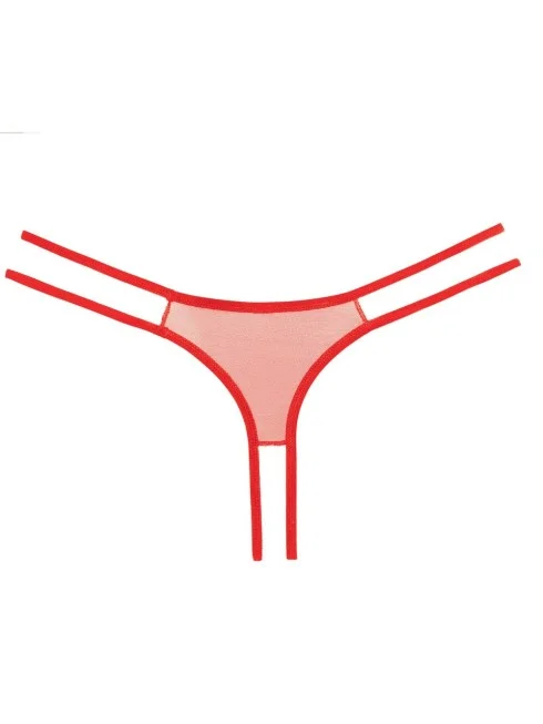 String rouge ouvert en dentelle et résille - A1079R