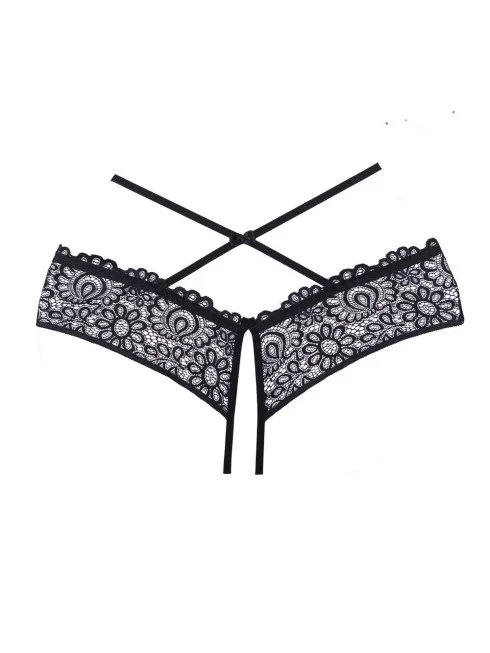 Panty noir ouvert avec lanières croisées - A1103