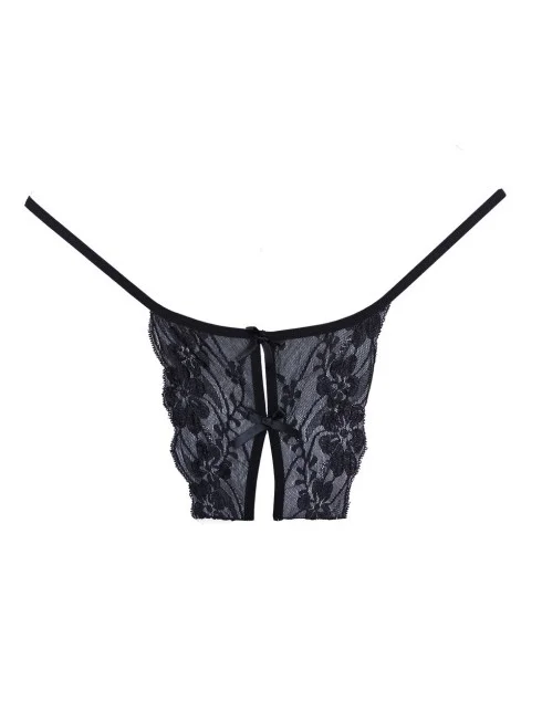 Panty dentelle noire ouvert - A1106