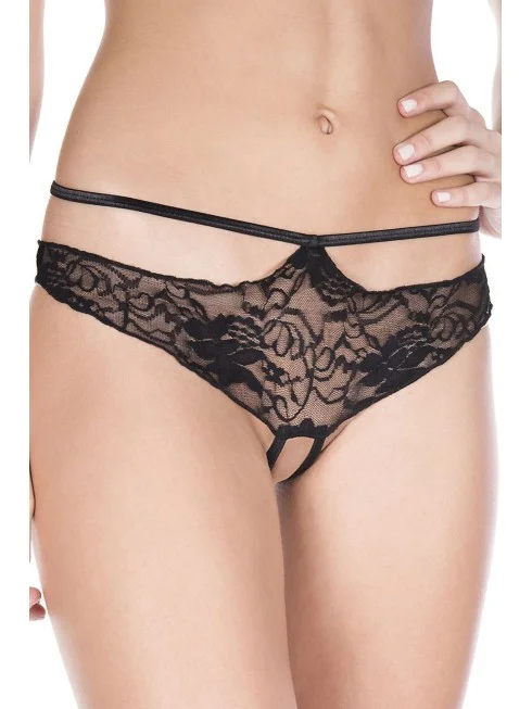 String ouvert noir dentelle et ornement - ML10005BLK