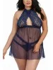 Nuisette grande taille bleue maille fine et dentelle - DG11503XMID