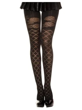 Collant semi opaque noir effet croisillons et fleurs - MH7236BLK