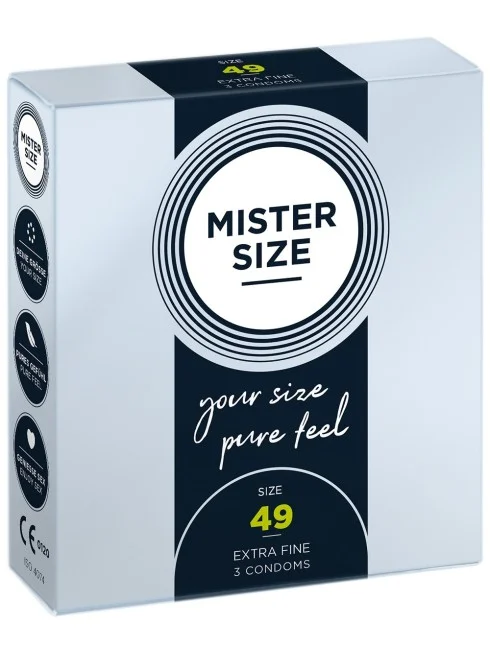 Boite de 3 préservatifs latex avec réservoir, 7 tailles disponibles Mister Size - MS03