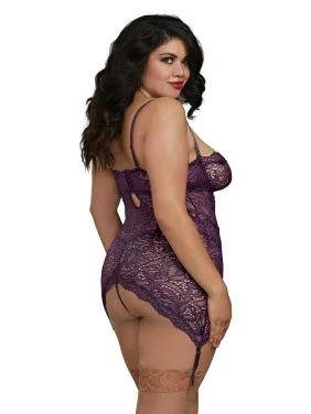 Nuisette grande taille prune avec zip et jarretières - DG11803XPLU